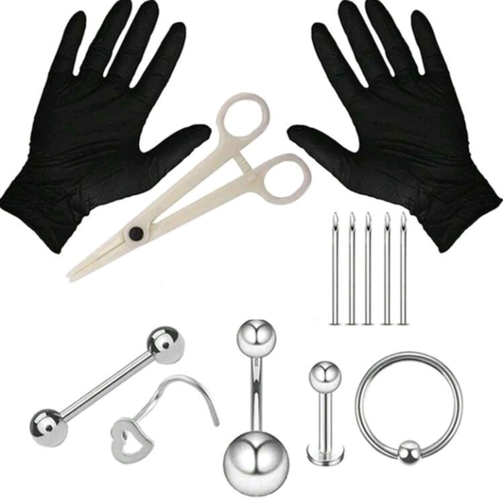 Pierre Cardin Silver Piercing Set with Black Gloves